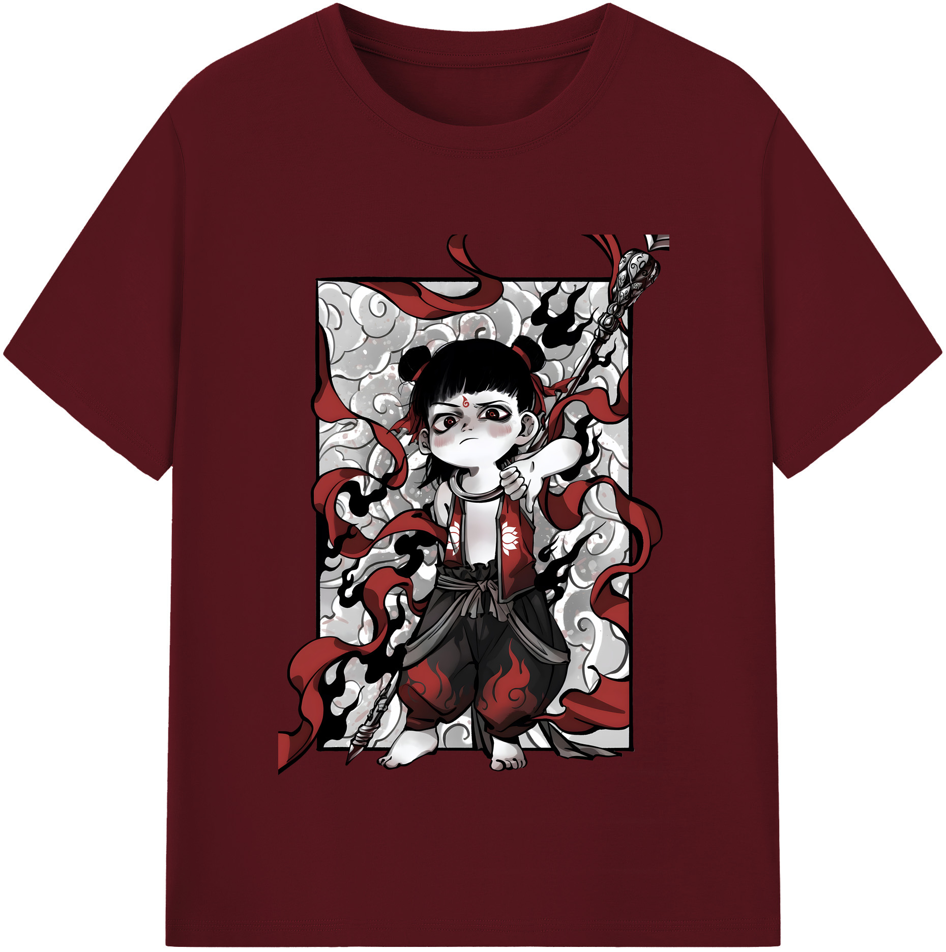 （画像用） Ne Zha 2 ナタ 魔童の大暴れ 綿100％半袖Tシャツ（フロントプリント）